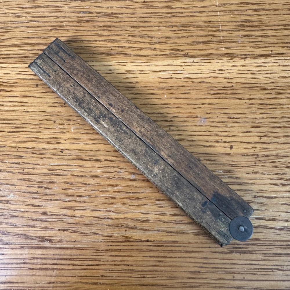 Antique 24 Inch‎ Folding Wood Ruler Four Fold Carpenter Measuring Tool Brass